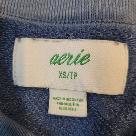 Aerie Womens Distressed Crew Neck Sweatshirt Sz XS Raw Hem Cropped Pullover - Picture 3 of 6